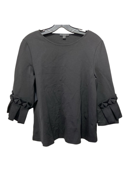 COS Size S Black Viscose Blend Round Embroidered Neck 3/4 Sleeve Boxy Top Black / S