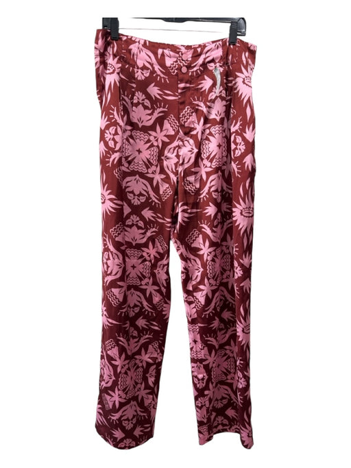 Scotch & Soda Size L Pink & Red Polyester Pleated Floral High Rise Pants Pink & Red / L