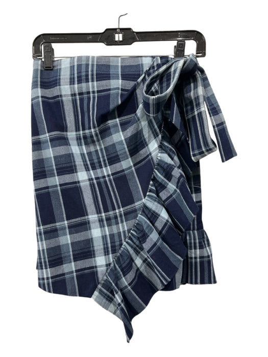 Goen. J Size 4 Navy & Blue Cotton Plaid Ruffle Trim Wrap Mini Skirt Navy & Blue / 4