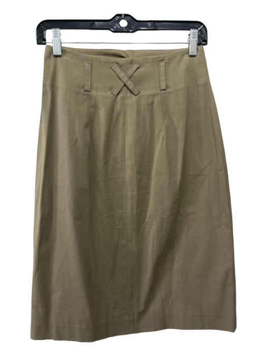 Theory Size 4 Olive Green Cotton Button Straight Knee Length Bound Pockets Skirt Olive Green / 4