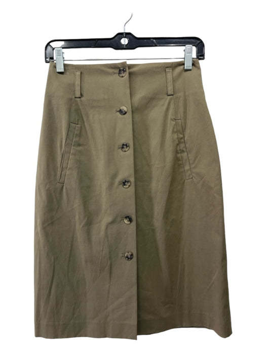 Theory Size 4 Olive Green Cotton Button Straight Knee Length Bound Pockets Skirt Olive Green / 4