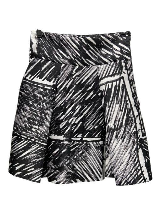 Milly Size 0 Black & White Polyester Abstract Pleated Knee Length Skirt Black & White / 0