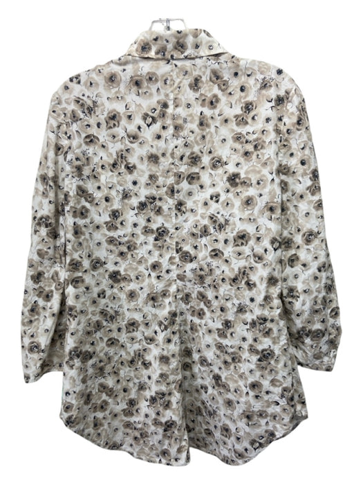 Lela Rose Size 10 Brown, Black & White Cotton Floral Button Up 3/4 Sleeve Top Brown, Black & White / 10