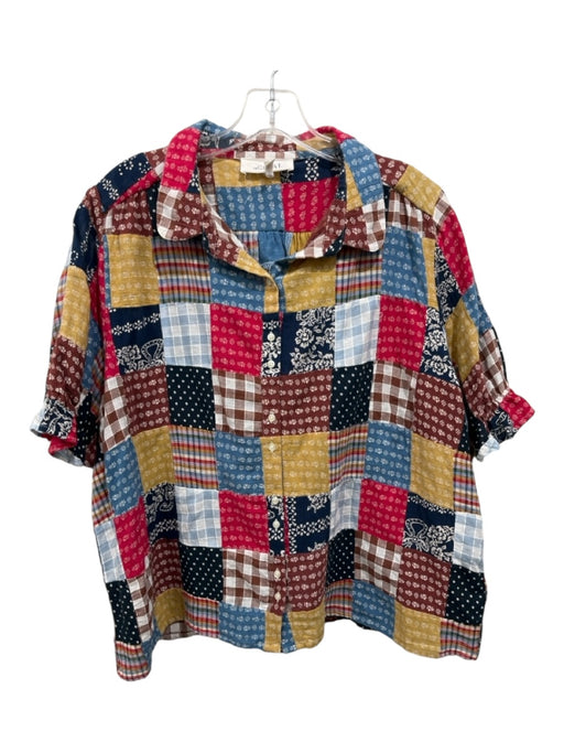 The Great Size 3 Red, Blue & Mulit Cotton Button Up Half Sleeve Checkered Top Red, Blue & Mulit / 3