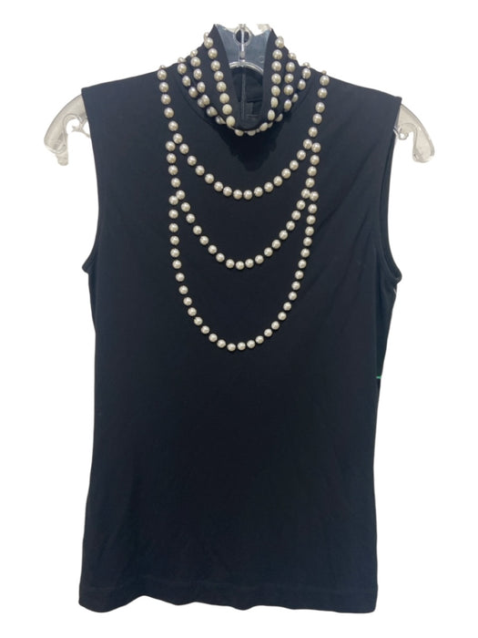 St John Size P Black & Cream Rayon Blend Sleeveless Pearl Detail Back Zip Top Black & Cream / P