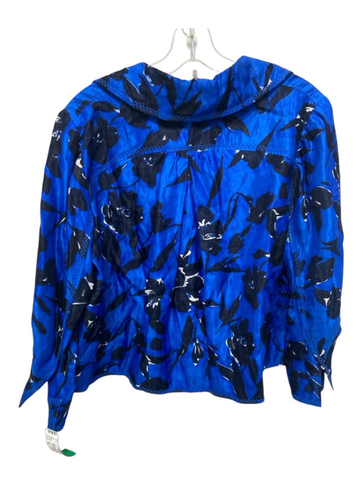 Oscar De La Renta Size 10 Blue & Black Silk & Cotton Floral Cropped Jacket Blue & Black / 10