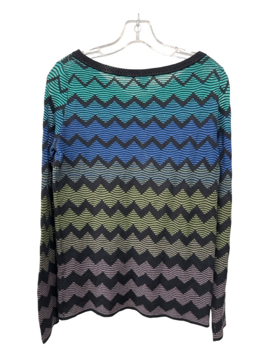 M by Missoni Size 42 Black, Blue & Green Cotton Blend Ombre Chevron V Neck Top Black, Blue & Green / 42