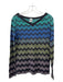 M by Missoni Size 42 Black, Blue & Green Cotton Blend Ombre Chevron V Neck Top Black, Blue & Green / 42