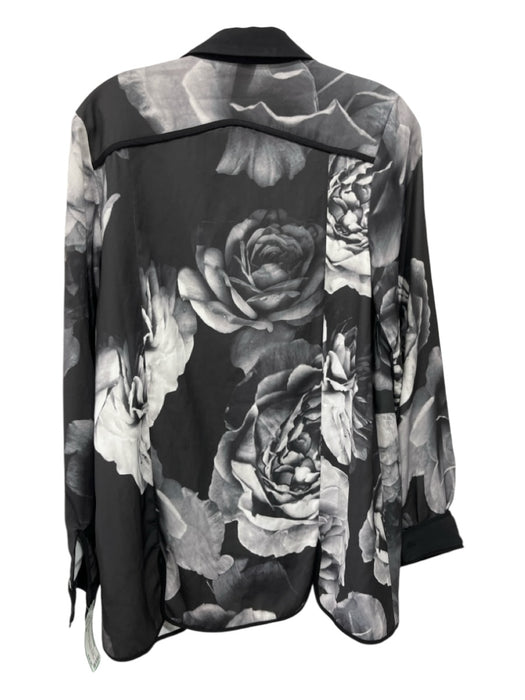 Cameo Size XS Gray & Black Polyester Floral Pleated Detail Button Up Top Gray & Black / XS