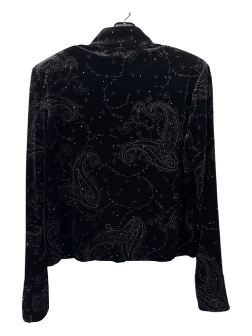 St John Sport Size XS/S Black & Silver Polyester Velvet Paisley Mock Neck Jacket Black & Silver / XS/S