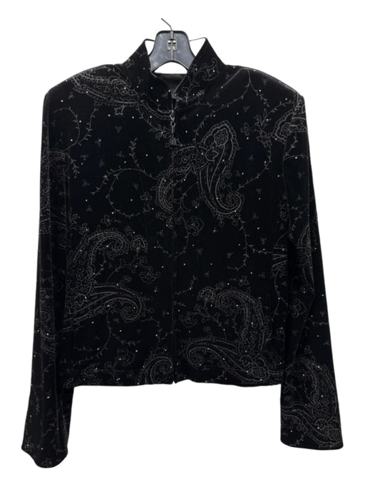 St John Sport Size XS/S Black & Silver Polyester Velvet Paisley Mock Neck Jacket Black & Silver / XS/S