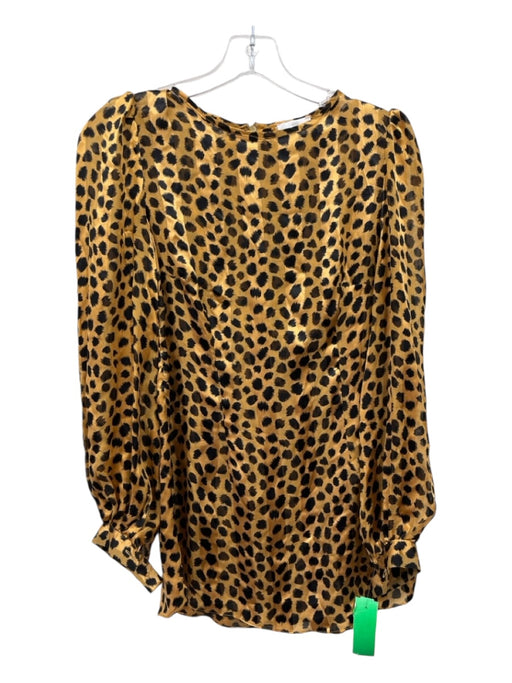 Miguelina Size XS Gold & Black Silk Long Bell Sleeve Sheer Back Zip Darted Top Gold & Black / XS