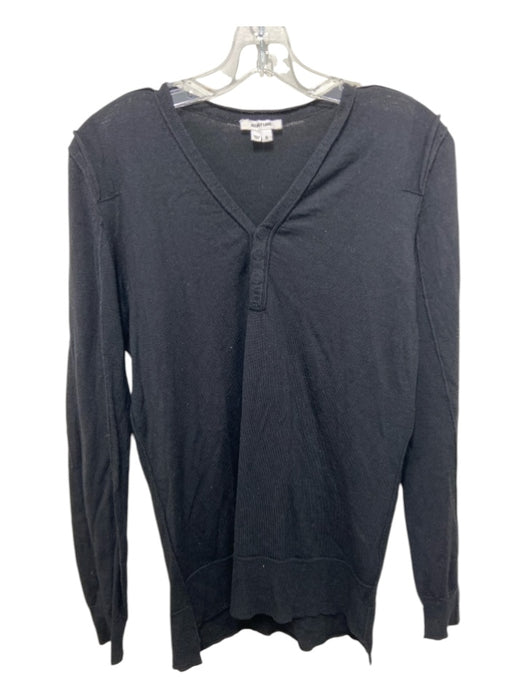 Helmut Lang Size S Black Wool Long Sleeve V Neck Quarter Button Ribbed Top Black / S