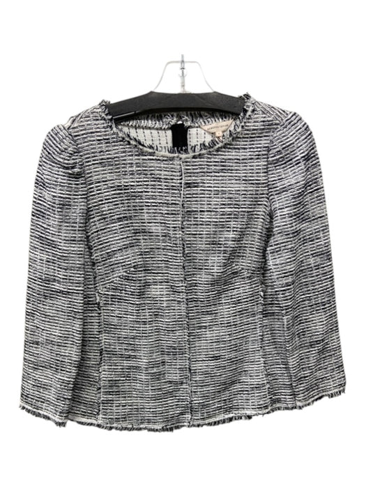 Rebecca Taylor Size 4 Black & White Cotton Tweed Scoop Neck Back Zip Darted Top Black & White / 4