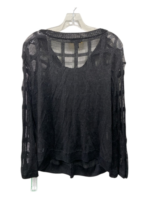 SOCA St John Size L Black Rayon Blend Sheer Long Sleeve Pleat Detail Shimmer Top Black / L