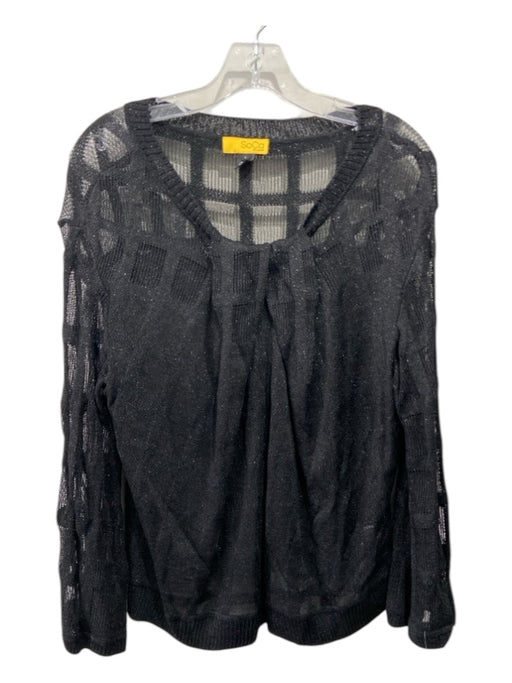 SOCA St John Size L Black Rayon Blend Sheer Long Sleeve Pleat Detail Shimmer Top Black / L