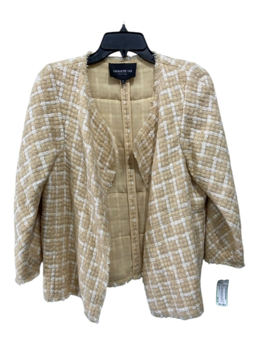 Lafayette 148 Size M Yellow & White Mohair & Wool Tweed Frayed Edge Jacket Yellow & White / M