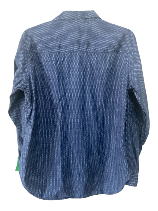 Frank & Eileen Size L Blue Print Cotton Button Up Long Sleeve Collar Letters Top Blue Print / L