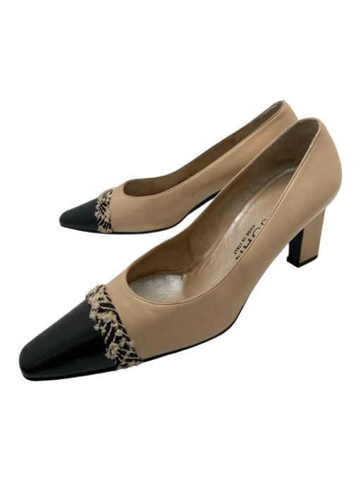 St John Shoe Size 6.5 Beige & Black Leather Pointed Toe Block Heel Pumps Beige & Black / 6.5