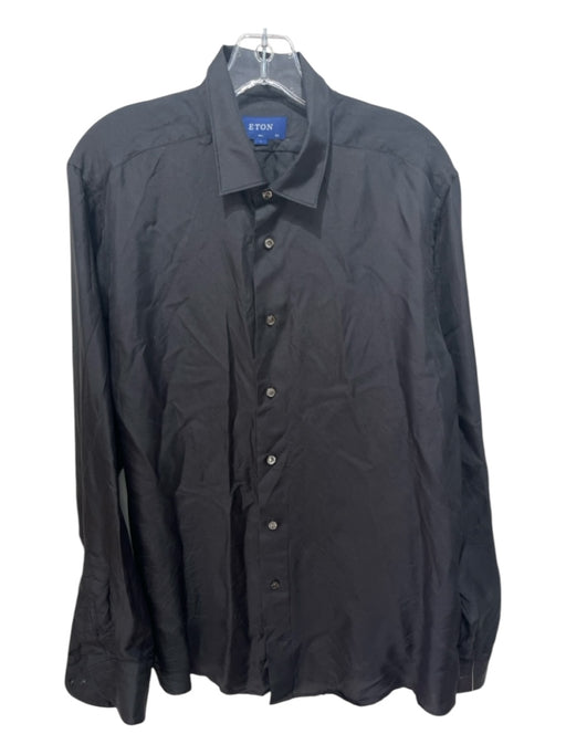 Eton Size L Black Silk Solid Button Down Men's Long Sleeve Shirt L