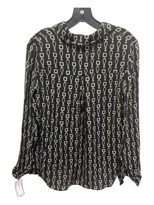 L'agence Size XS Black & Beige Silk Abstract Print Button Up Long Sleeve Top Black & Beige / XS