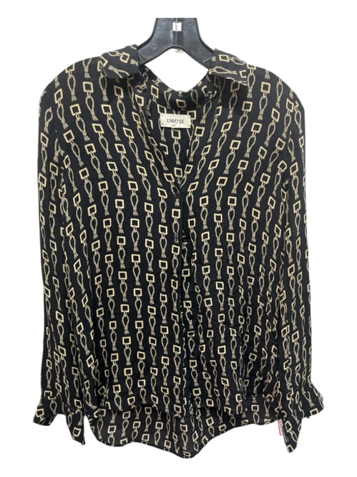 L'agence Size XS Black & Beige Silk Abstract Print Button Up Long Sleeve Top Black & Beige / XS