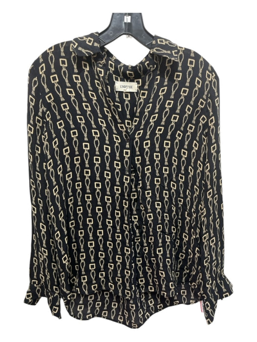 L'agence Size XS Black & Beige Silk Abstract Print Button Up Long Sleeve Top Black & Beige / XS