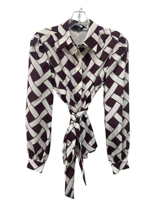 Toccin NY Size 4 Burgundy & White Polyester Button Up Collar Long Sleeve Top Burgundy & White / 4