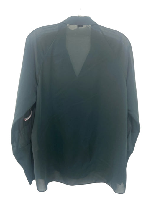 theysken's theory Size M Dark Green Polyester Semi Sheer Button Up Collar Top Dark Green / M