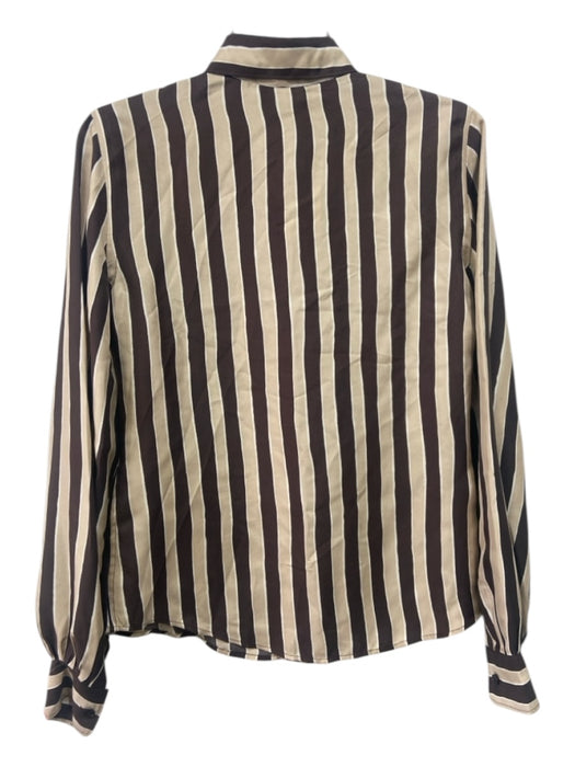 Moschino Size 42 Brown & Beige Silk Vertical Stripes Button Up Long Sleeve Top Brown & Beige / 42