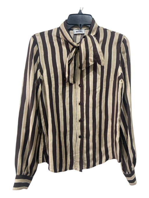 Moschino Size 42 Brown & Beige Silk Vertical Stripes Button Up Long Sleeve Top Brown & Beige / 42