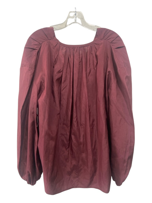 COS Size 10 Burgundy Red Silk & Cotton V Neck Long Puff Sleeve Top Burgundy Red / 10