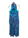 Caroline Constas Size L Blue & Pink Cotton Halter Top Floral Smocked Back Dress Blue & Pink / L