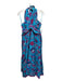 Caroline Constas Size L Blue & Pink Cotton Halter Top Floral Smocked Back Dress Blue & Pink / L