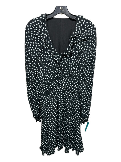Ungaro Size S Black & White Viscose Polka Dots Ruffle Detail Long Sleeve Dress Black & White / S