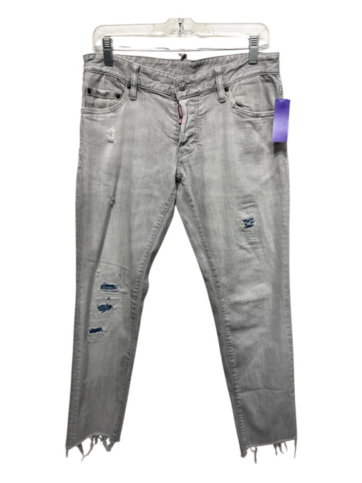 Dsquared Size 48 / Large Light Gray Cotton Denim Low Rise Distressed Jeans Light Gray / 48 / Large
