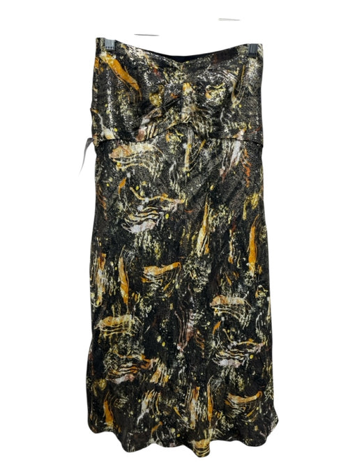 IRO Size 32 Gold, Yellow, Black Viscose Silk Blend Side Zip Abstract Print Skirt Gold, Yellow, Black / 32