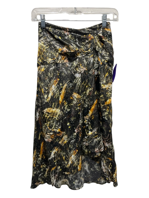 IRO Size 32 Gold, Yellow, Black Viscose Silk Blend Side Zip Abstract Print Skirt Gold, Yellow, Black / 32