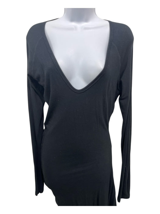 James Perse Size 3 Black Cotton Long Sleeve V Neck Fitted Maxi Dress Black / 3