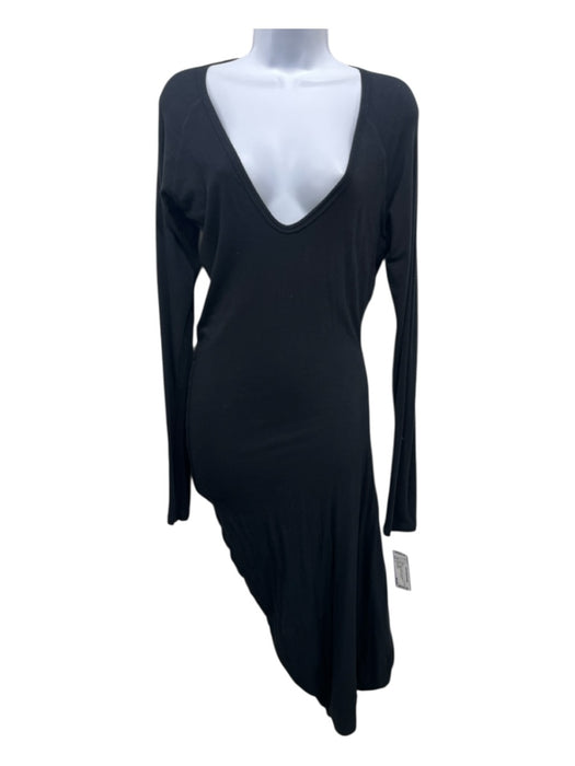 James Perse Size 3 Black Cotton Long Sleeve V Neck Fitted Maxi Dress Black / 3