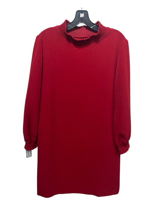 A.P.C Size 40 Red Long Balloon Sleeve Smocked Neck Shift Midi Dress Red / 40