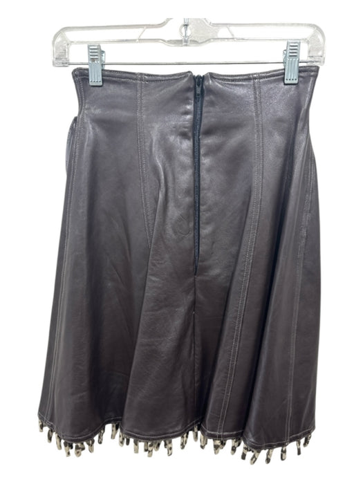 Zang Toi Size Est XS Brown Leather Zip Back Pleated Hem Detail Skirt Brown / Est XS