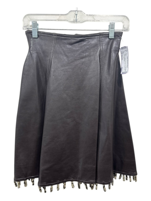 Zang Toi Size Est XS Brown Leather Zip Back Pleated Hem Detail Skirt Brown / Est XS