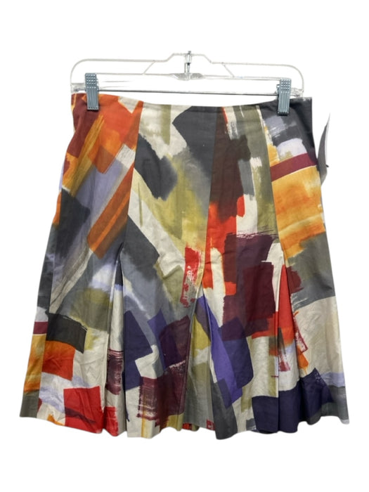 Akris Punto Size 8 Multi Cotton Abstract Print Zip Close pleats Above Knee Skirt Multi / 8