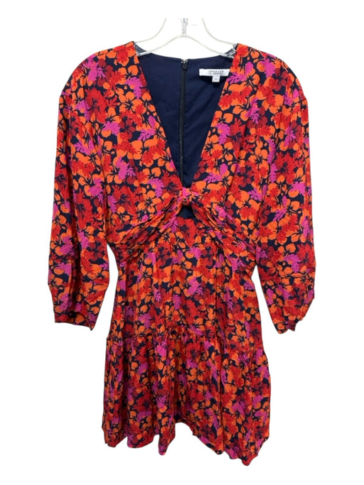 Derek Lam 10 Crosby Size 4 Orange, Red, Purple Viscose Floral Cut Out Mini Dress Orange, Red, Purple / 4