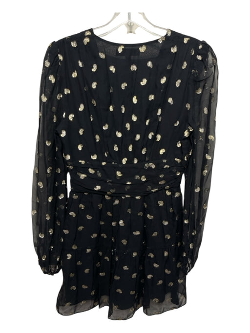 Intermix Size 4 Black & Gold Polka Dot Gathered Waist Above Knee Dress Black & Gold / 4