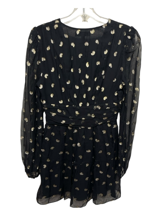 Intermix Size 4 Black & Gold Polka Dot Gathered Waist Above Knee Dress Black & Gold / 4