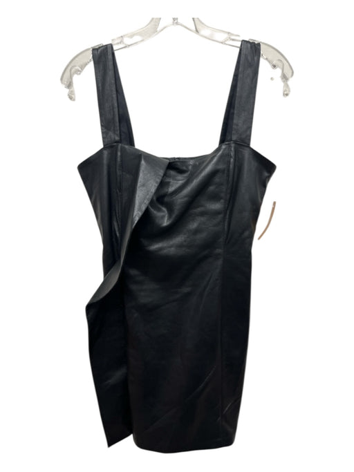 Nanushka Size M Black PU leather Straight Neckline Oversized Ruffle Mini Dress Black / M