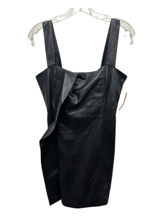 Nanushka Size M Black PU leather Straight Neckline Oversized Ruffle Mini Dress Black / M