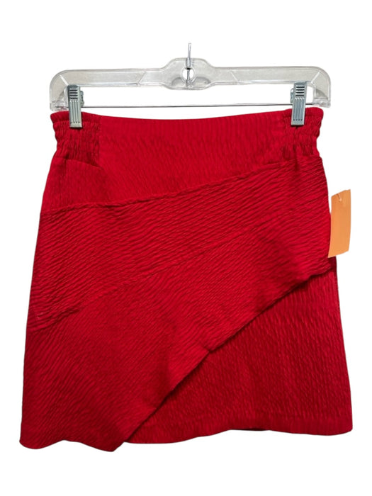 Maje Size 36/S Red Viscose Blend smocked Faux Wrap Mini Skirt Red / 36/S